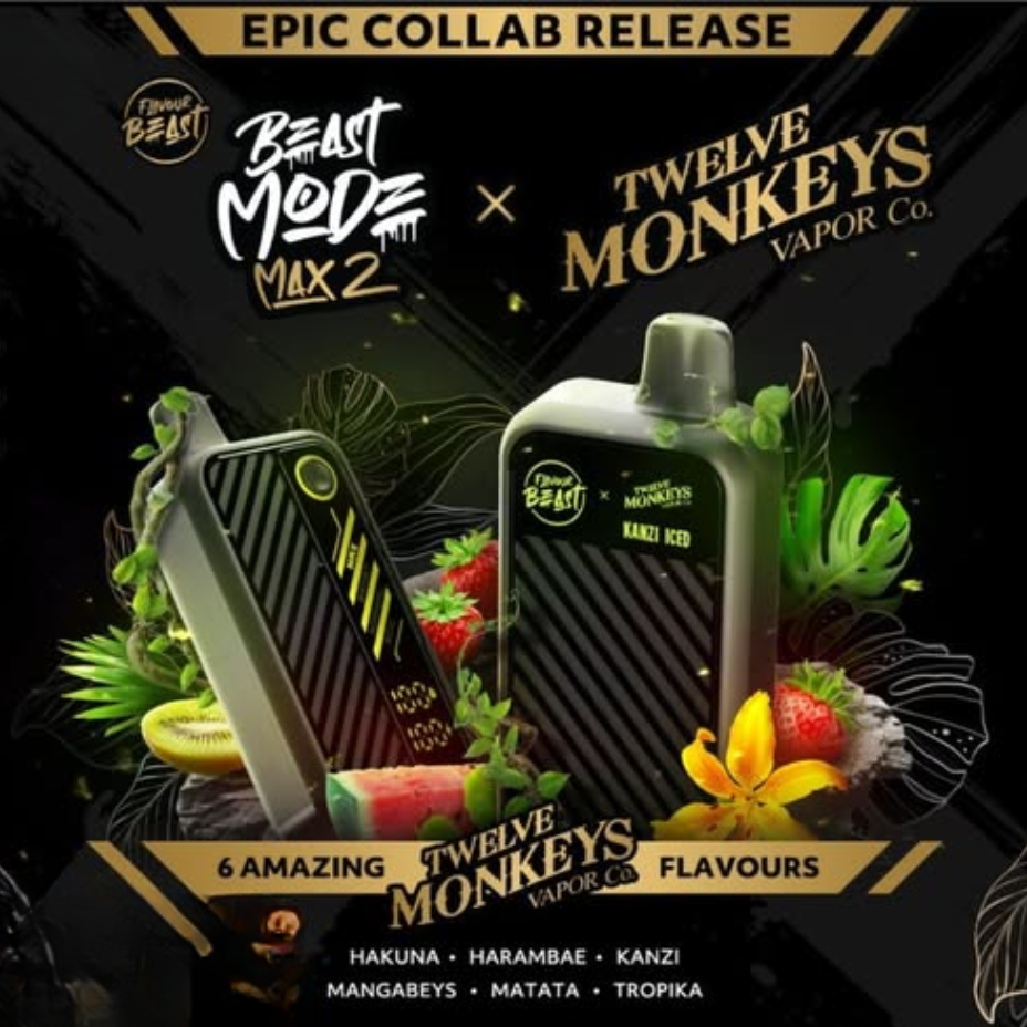 Flavour Beast X 12 Monkeys Beast Mode Max 2 50K Disposable vape