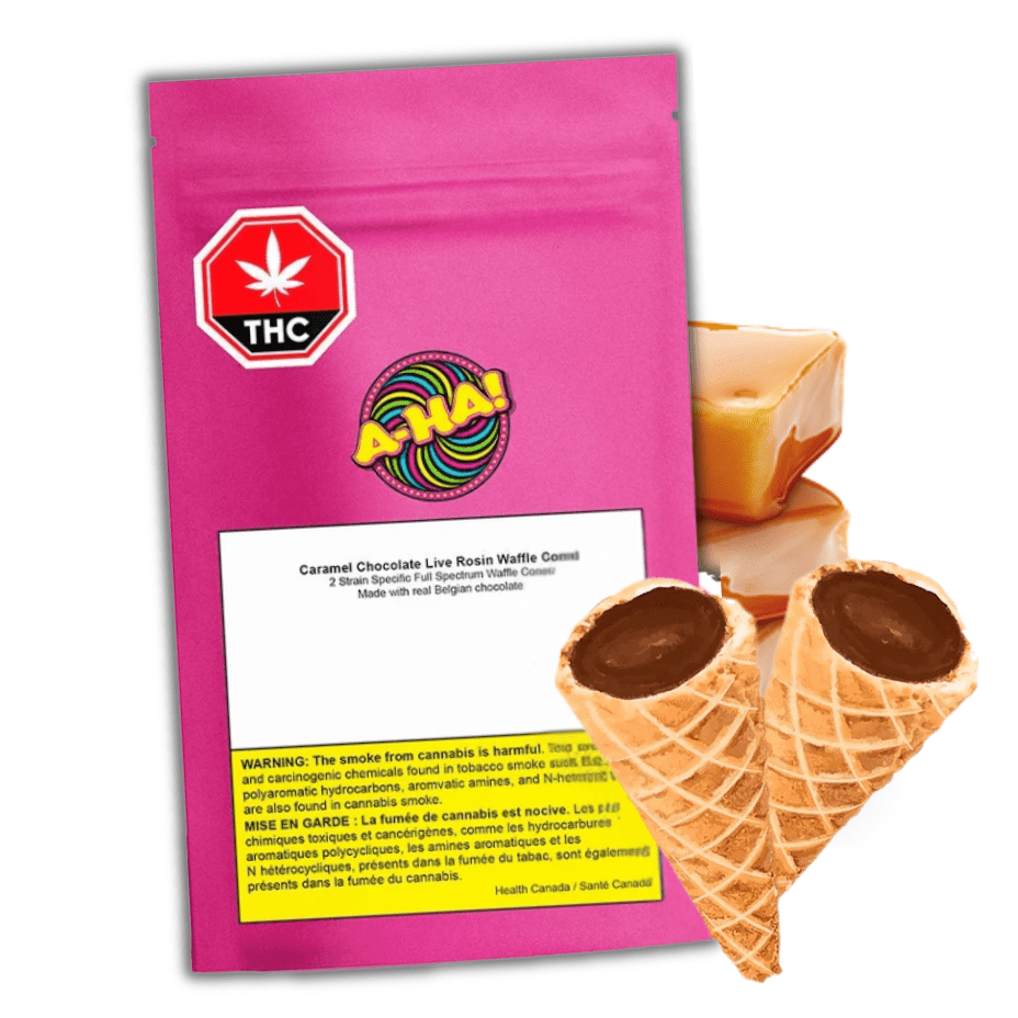 A-HA Caramel Chocolate Live Rosin Waffle Cones 2x5mg Morden Vape SuperStore and Cannabis Manitoba Canada