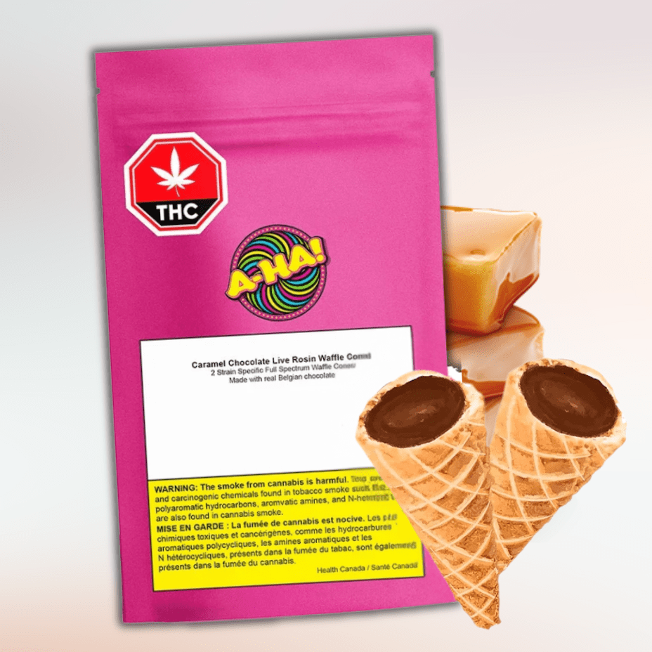 A-HA Caramel Chocolate Live Rosin Waffle Cones 2x5mg Morden Vape SuperStore and Cannabis Manitoba Canada