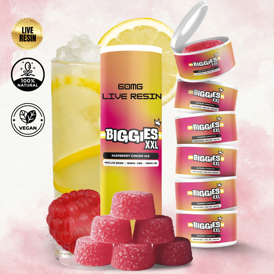 Biggies XXL Raspberry Ginger Ale Live Resin Gummies - 6x10mg Morden Vape SuperStore and Cannabis Manitoba Canada