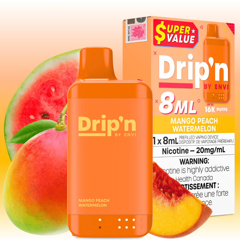 Drip'n by Envi 16K Disposable Vape - Mango Peach Watermelon 8mL / 16000 Puffs / 20mg Morden Vape SuperStore and Cannabis Manitoba Canada