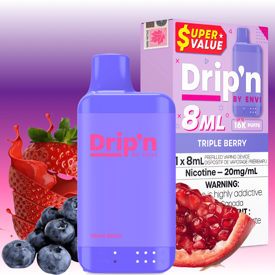 Drip'n by Envi 16K Disposable Vape - Triple Berry 8mL / 16000 Puffs / 20mg Morden Vape SuperStore and Cannabis Manitoba Canada