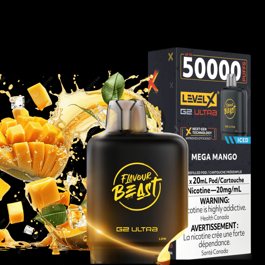 Level X G2 Ultra Flavour Beast Pod 50k-Mega Mango Iced Morden Vape SuperStore and Cannabis Manitoba Canada