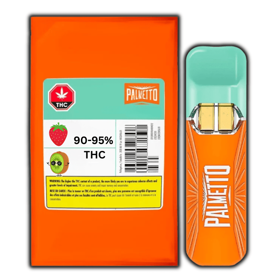 Palmetto Strawberry & Kiwi 3-in-1 Dual Chamber THC Disposable - 1g 2x0.5g = 1g Morden Vape SuperStore and Cannabis Manitoba Canada