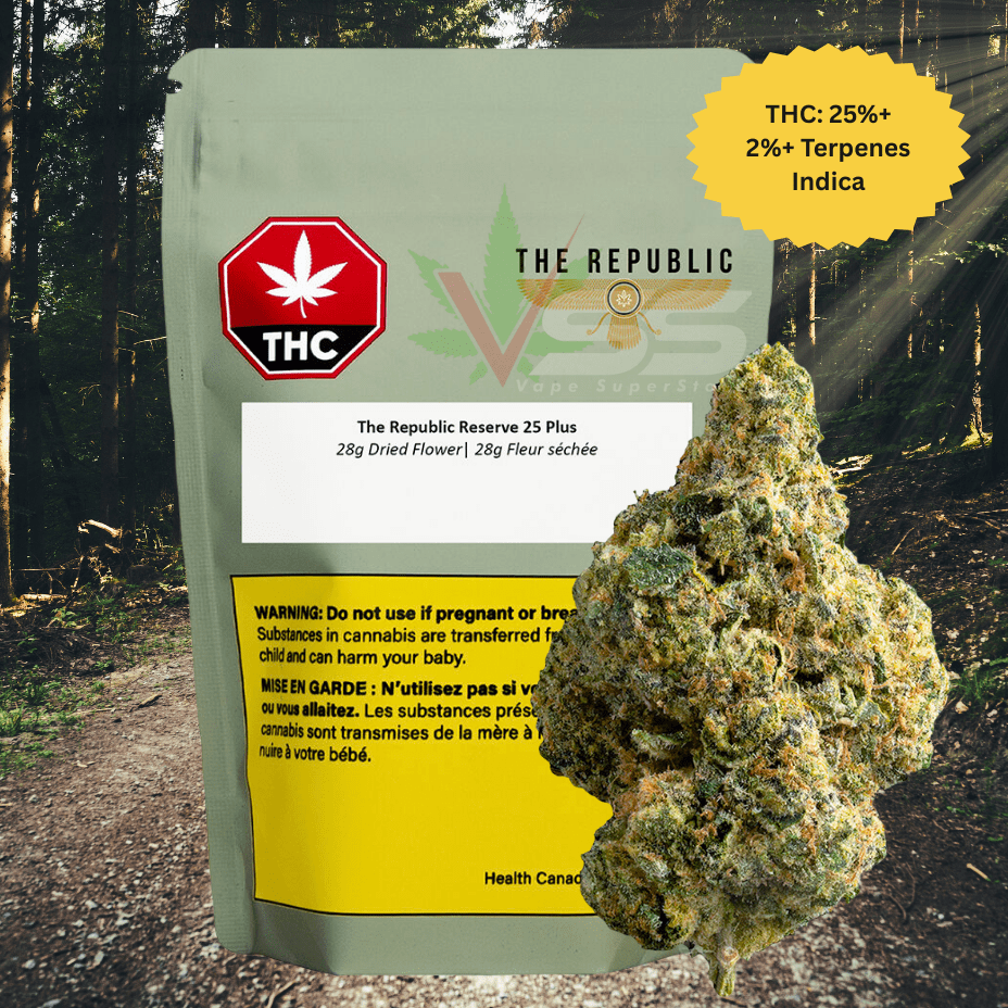 The Republic Reserve 25 Plus Indica Flower - 28g 28g Morden Vape SuperStore and Cannabis Manitoba Canada