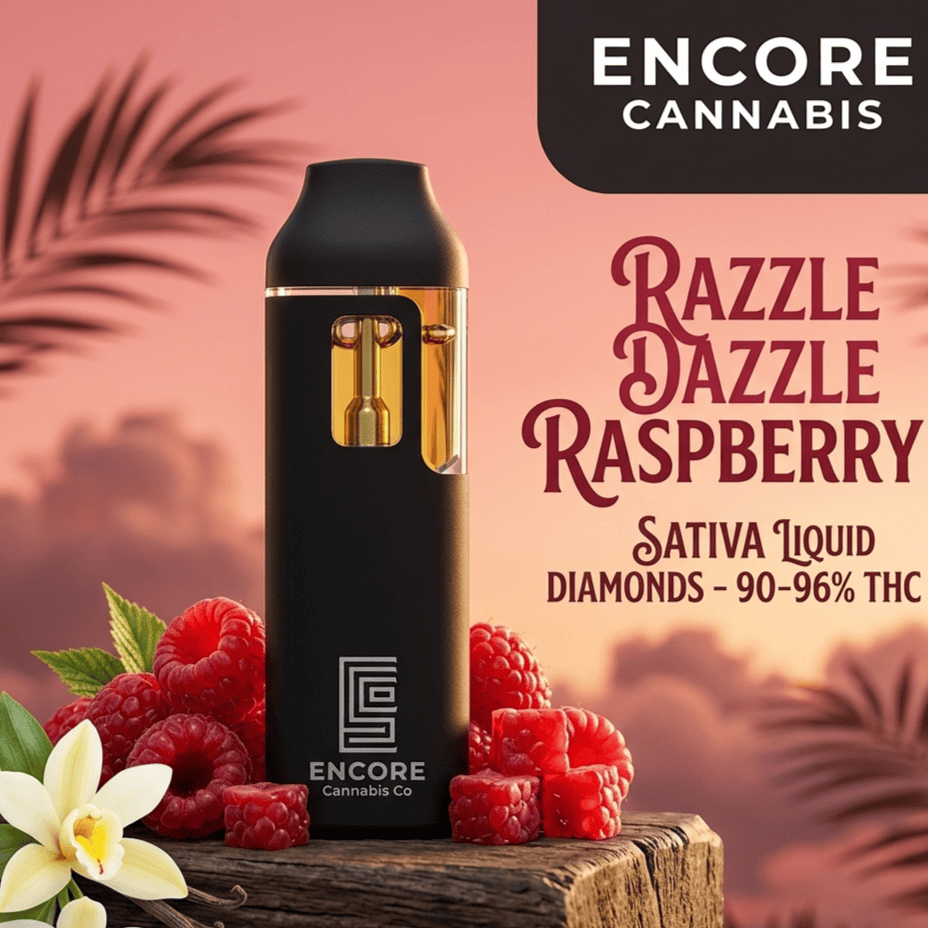 Buy Encore Razzle Dazzle Raspberry Sativa AIO Disposable Vape in Morden, Manitoba delivering a 94% THC
