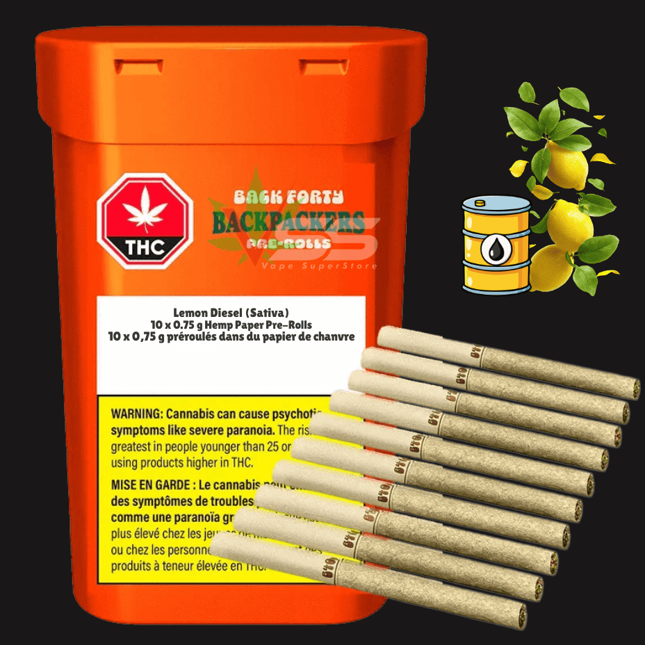 Back Forty Backpackers Pre-rolls - Lemon Diesel 10x0.75g Morden Vape SuperStore and Cannabis Manitoba Canada