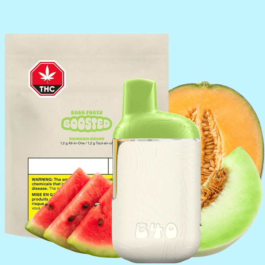 Back Forty Boosted Rainbow Melon Sativa AIO Disposable Vape - 1.2g Morden Vape SuperStore and Cannabis Manitoba Canada
