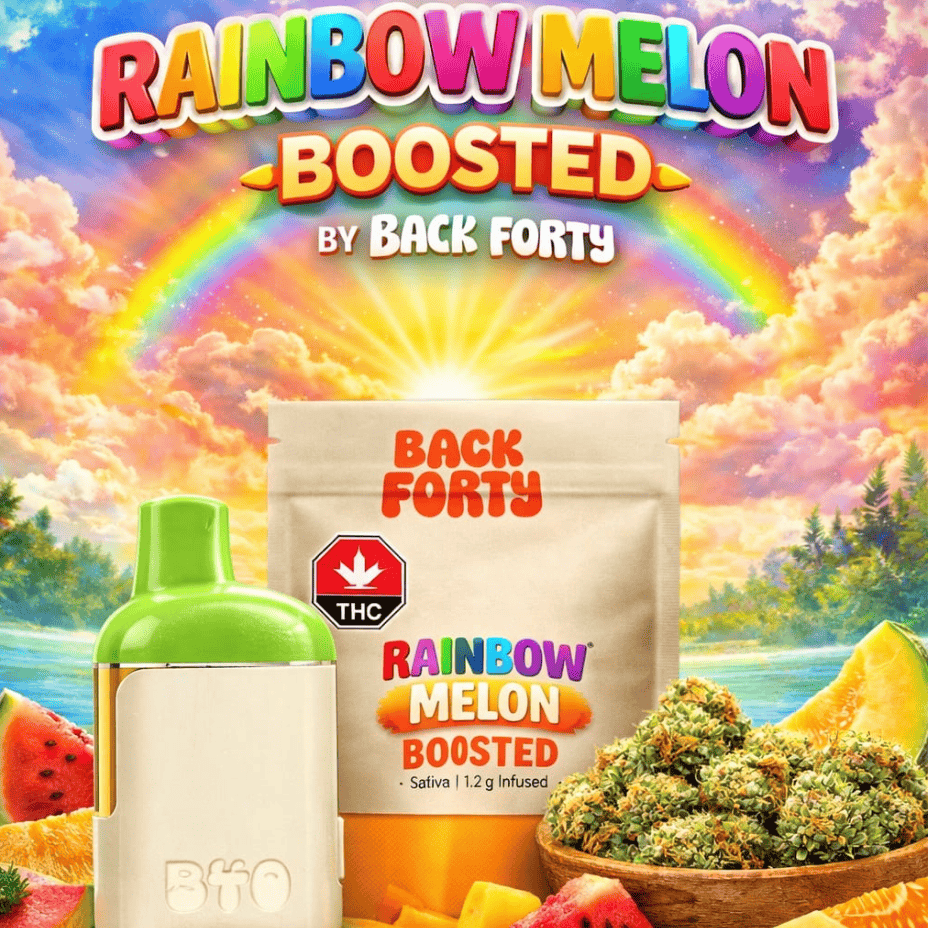 Back Forty Boosted Rainbow Melon Sativa AIO Disposable Vape - 1.2g Morden Vape SuperStore and Cannabis Manitoba Canada
