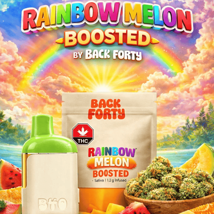 Back Forty Boosted Rainbow Melon Sativa AIO Disposable Vape - 1.2g Morden Vape SuperStore and Cannabis Manitoba Canada