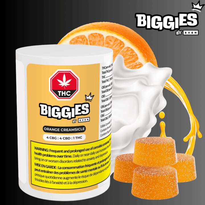 Biggies by Even Orange Creamsicle 4:4:1 Gummies 4x2.5mg 4/pkg Morden Vape SuperStore and Cannabis Manitoba Canada