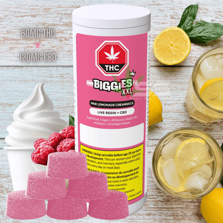 Biggies XXL Pink Lemonade Creamsicle Live Resin 1:2 Gummies - 6x10mg Morden Vape SuperStore and Cannabis Manitoba Canada