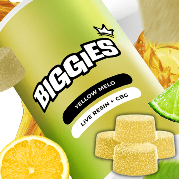 Biggies Yellow Mello Live Resin Gummies 4x2.5mg Morden Vape SuperStore and Cannabis Manitoba Canada