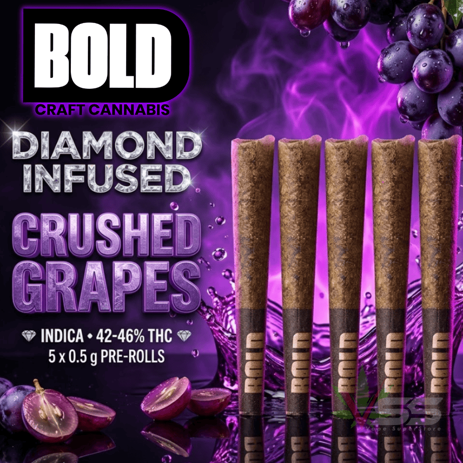 Bold Crushed Grapes Diamond Infused Indica CRAFT Pre-Rolls-5x0.4g Morden Vape SuperStore and Cannabis Manitoba Canada