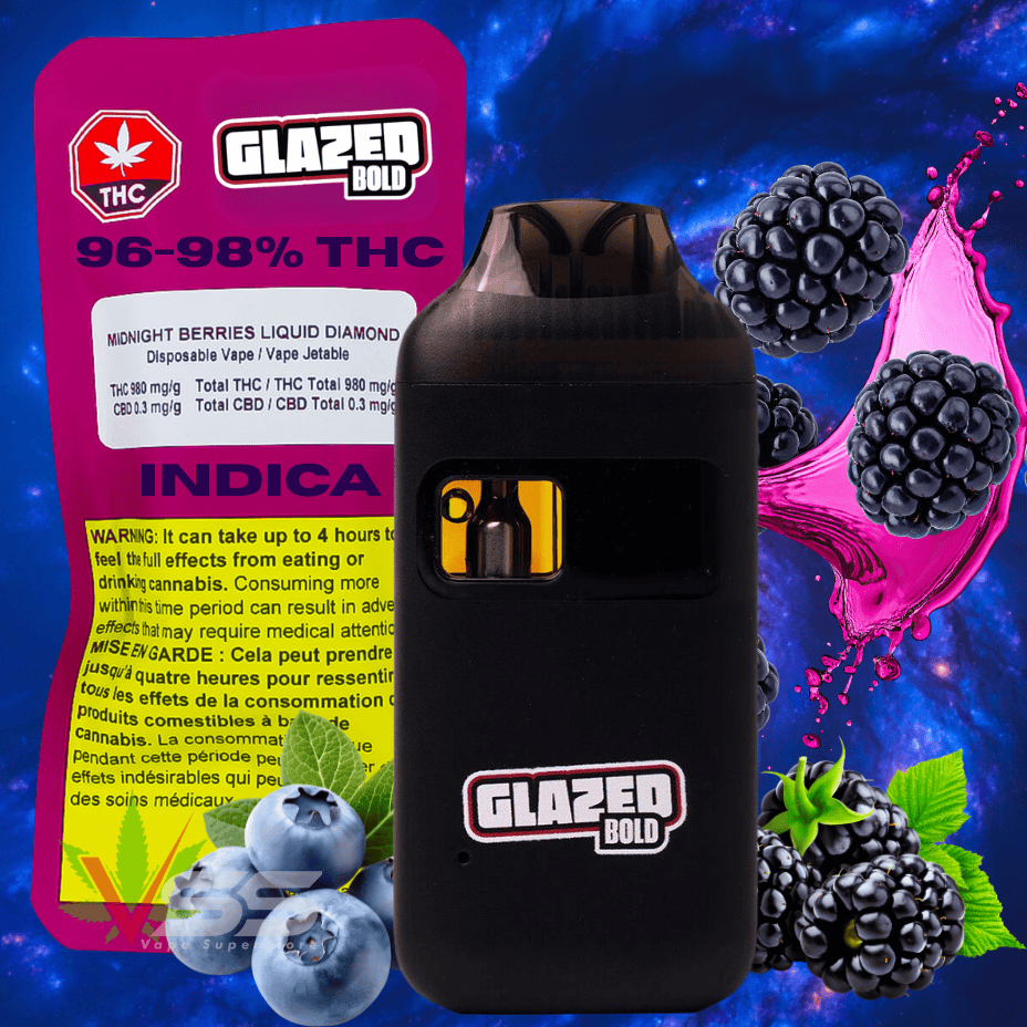 Bold Glazed Midnight Berries Liquid Diamonds Indica Disposable Vape-1g Morden Vape SuperStore and Cannabis Manitoba Canada