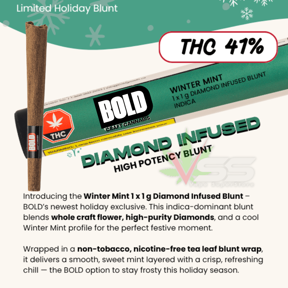Bold Growth - Winter Mint Diamond Infused Indica Blunt 1x1g Morden Vape SuperStore and Cannabis Manitoba Canada