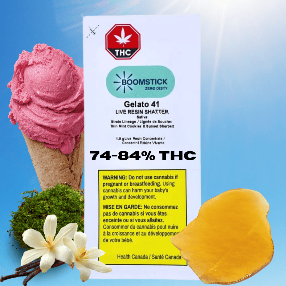 Boomstick Gelato 41 Live Resin Sativa Shatter - 1g Morden Vape SuperStore and Cannabis Manitoba Canada