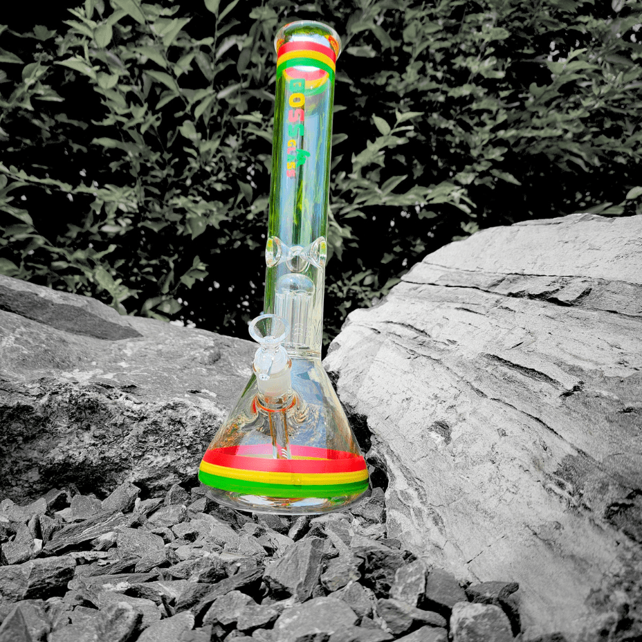 Boss Glass 7mm Color Block Logo Beaker W/Showerhead perc-16" Morden Vape SuperStore and Cannabis Manitoba Canada