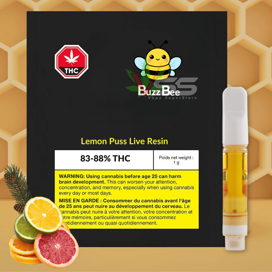 BuzzBee Lemon Puss Live Resin Vape Cartridge - 1g Morden Vape SuperStore and Cannabis Manitoba Canada