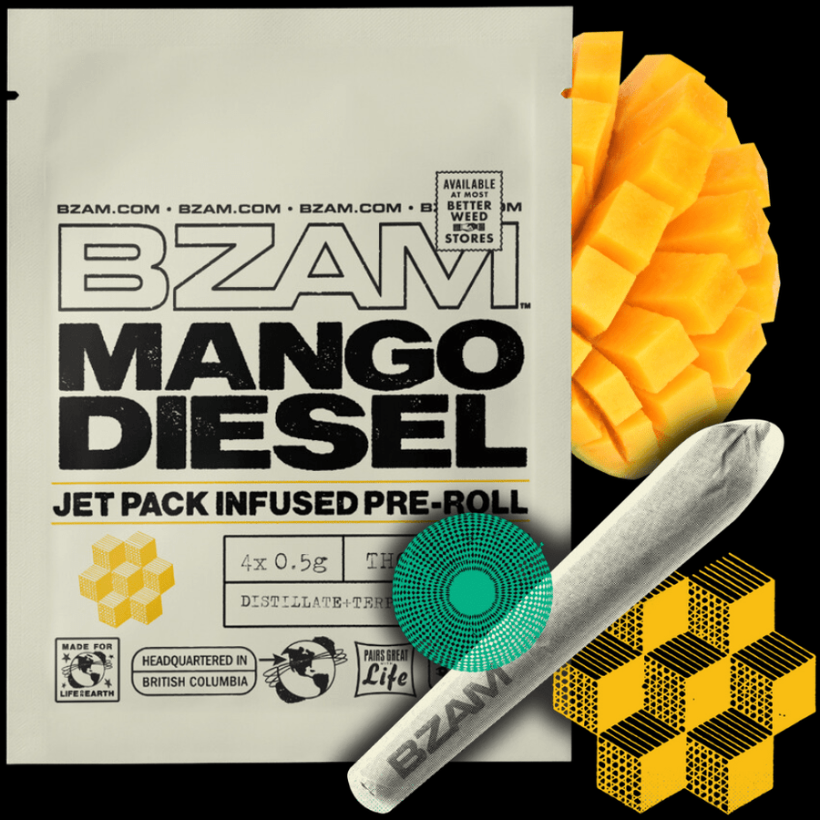 BZAM Pre-Rolls 4x0.5g BZAM Mango Diesel Jet Pack Infused Pre-Rolls-Morden Cannabis Manitoba 