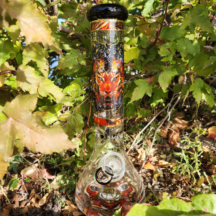 Cheech Glass 13" Tiger Decal Beaker w/ 12mm Base 13" Tall Morden Vape SuperStore and Cannabis Manitoba Canada