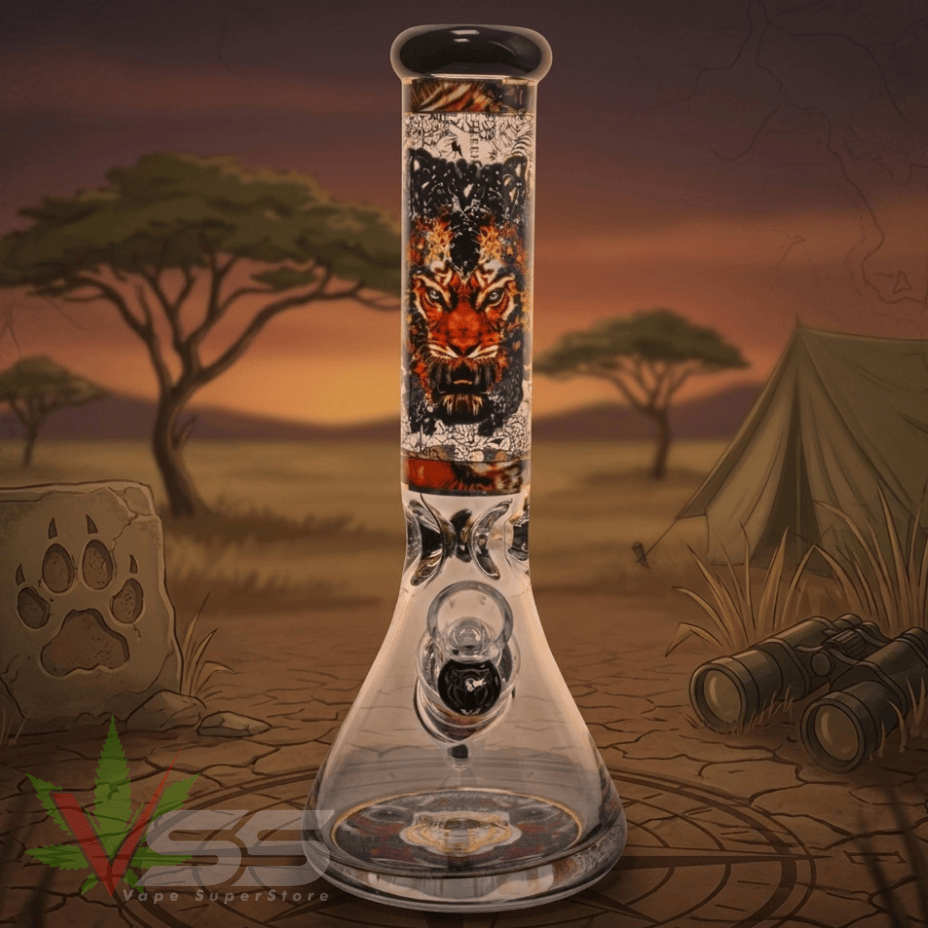 Cheech Glass 13" Tiger Decal Beaker w/ 12mm Base 13" Tall Morden Vape SuperStore and Cannabis Manitoba Canada