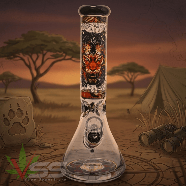 Cheech Glass 13" Tiger Decal Beaker w/ 12mm Base 13" Tall Morden Vape SuperStore and Cannabis Manitoba Canada