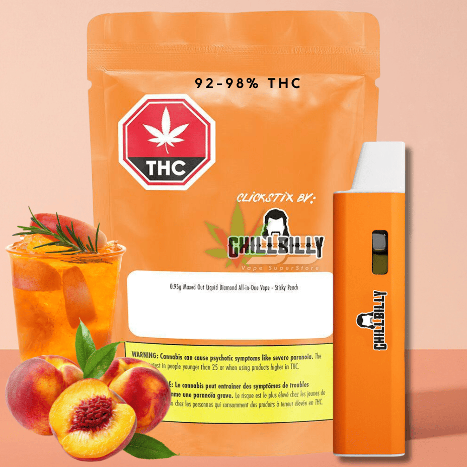 ChillBilly Maxed Out Sticky Peach Liquid Diamonds AIO Disposable - 0.95g Morden Vape SuperStore and Cannabis Manitoba Canada