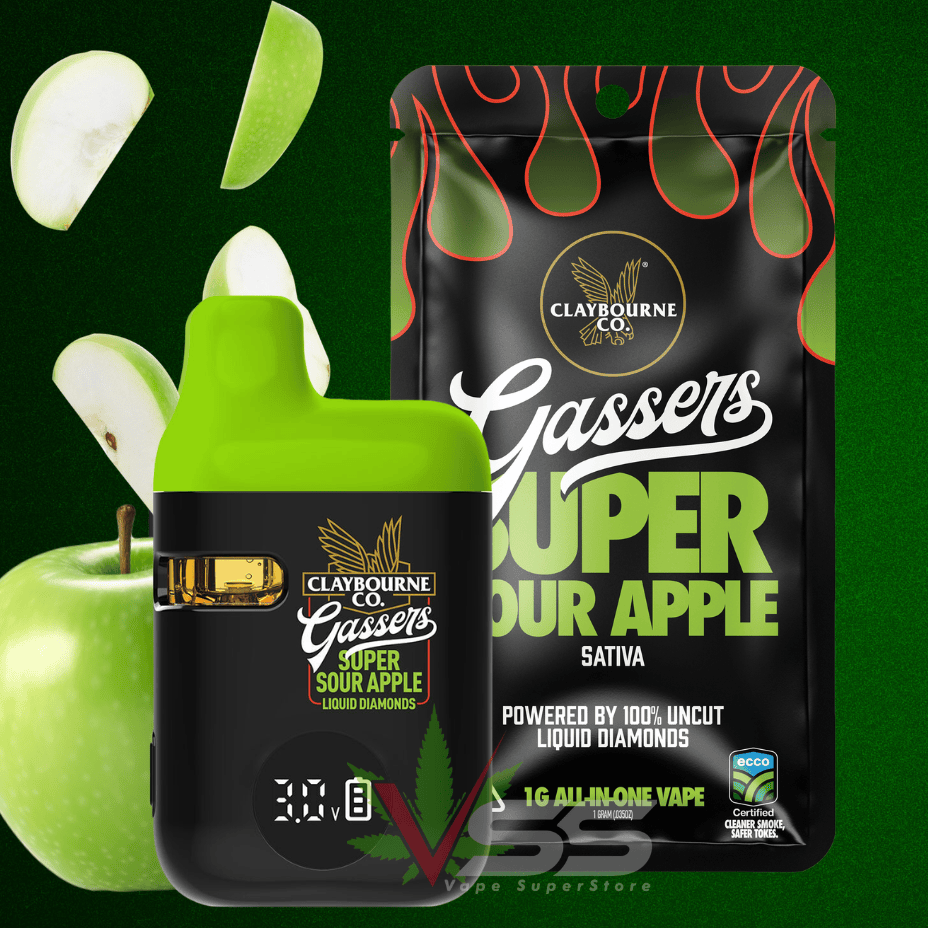 Claybourne Gassers Super Sour Apple Liquid Diamonds Sativa AIO - 0.95g Morden Vape SuperStore and Cannabis Manitoba Canada