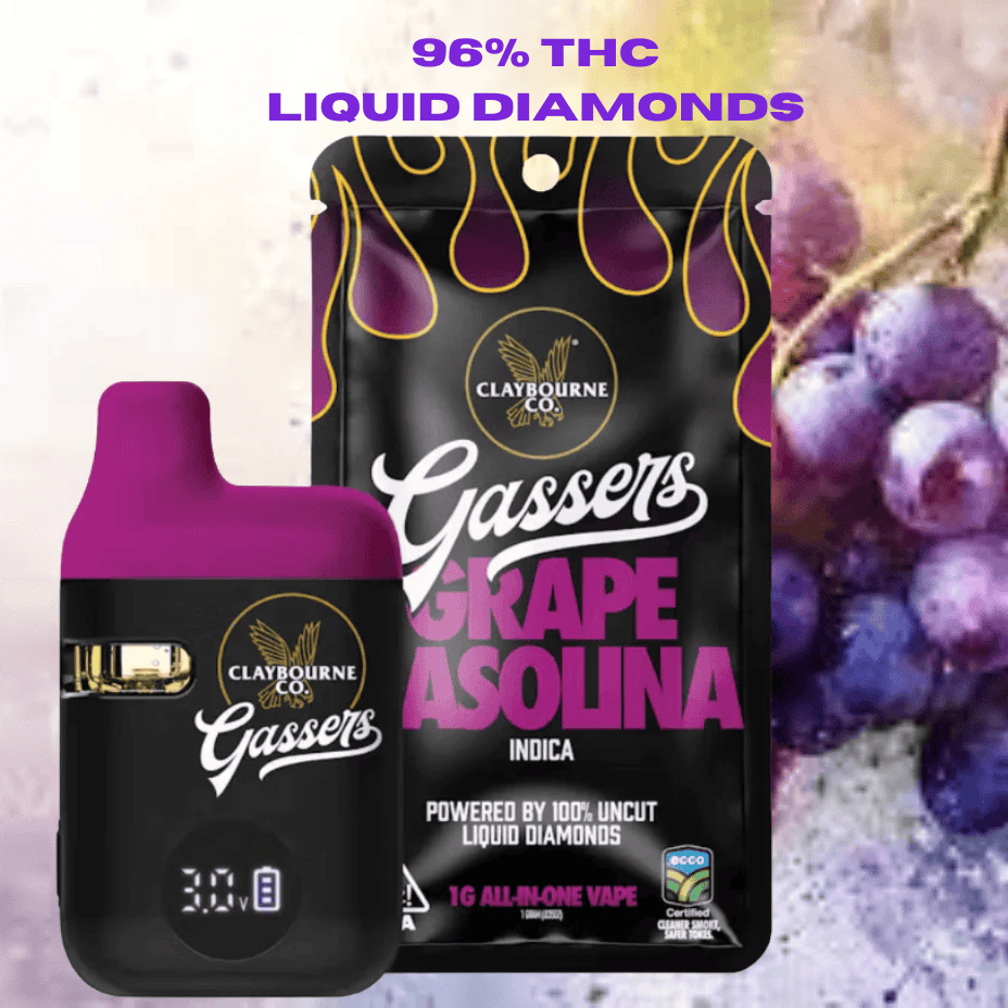 Claybourne Grape Gasolina Indica Liquid Diamond Disposable Vape-0.95g Morden Vape SuperStore and Cannabis Manitoba Canada