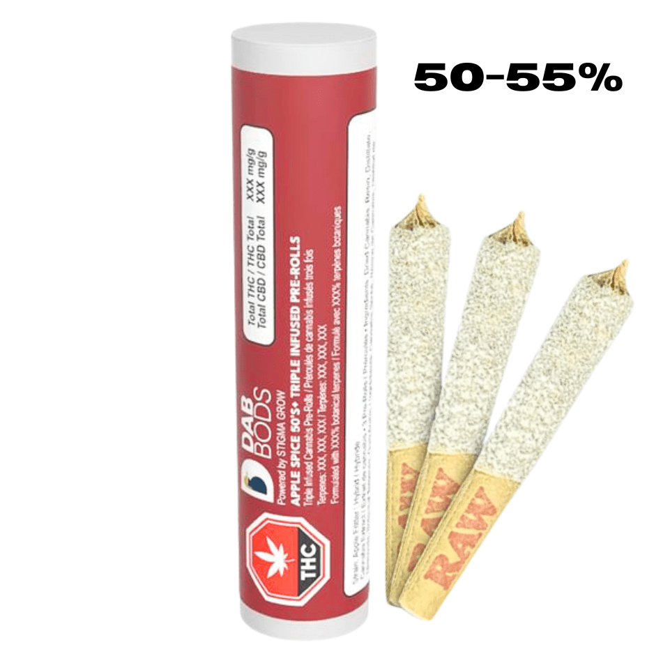 Dab Bods Apple Spice 50s+ Triple Infused Pre-rolls 3x0.5g Morden Vape SuperStore and Cannabis Manitoba Canada