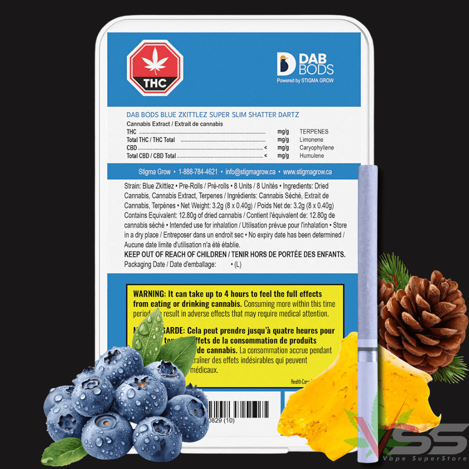 Dab Bods - Blue Zkittles Super Slim Shatter Dartz Infused Pre-rolls Morden Vape SuperStore and Cannabis Manitoba Canada