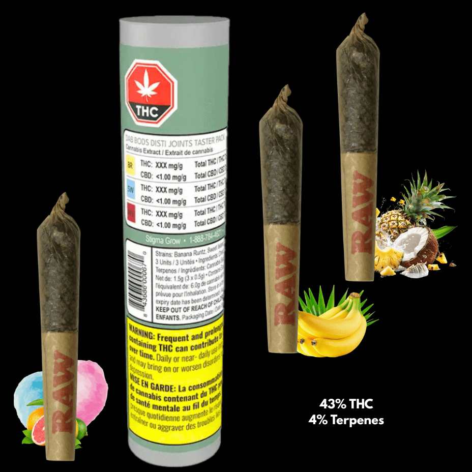 Dab Bods Disti Joint Taster Pack Infused Pre-rolls 3x0.5g 3x0.5g Morden Vape SuperStore and Cannabis Manitoba Canada
