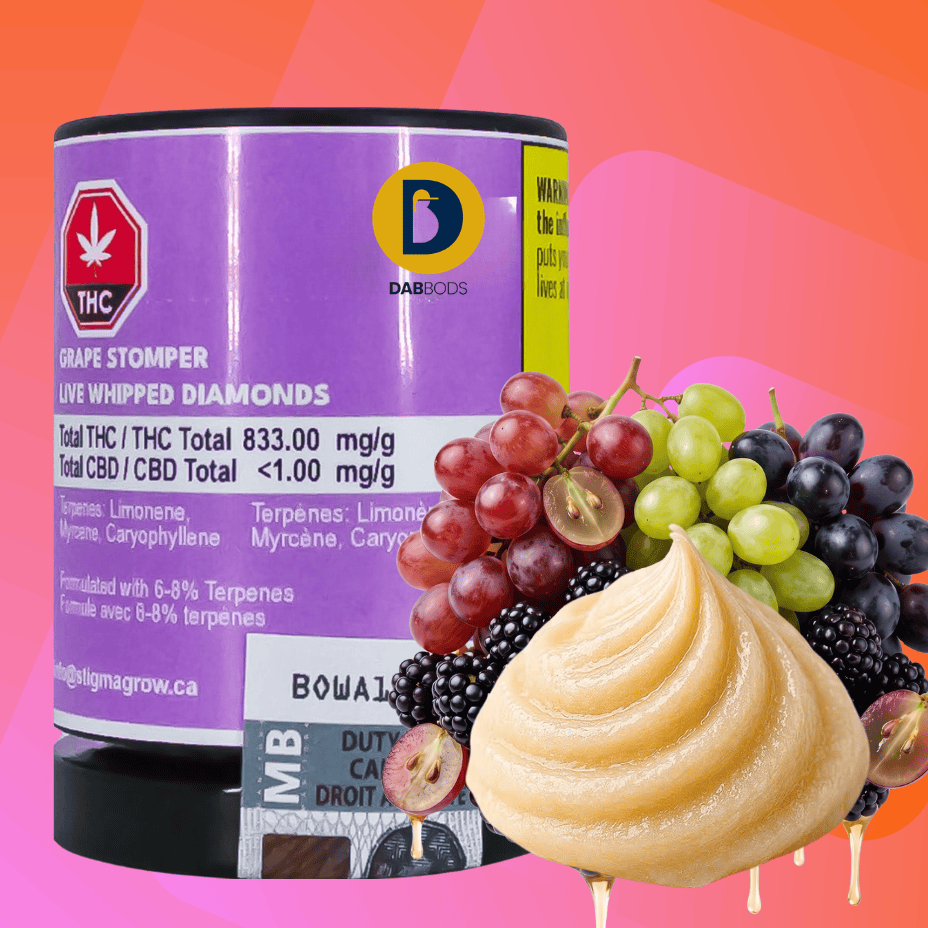 Dab Bods Grape Stomper Sativa Live Whipped Diamonds-1.2g Morden Vape SuperStore and Cannabis Manitoba Canada