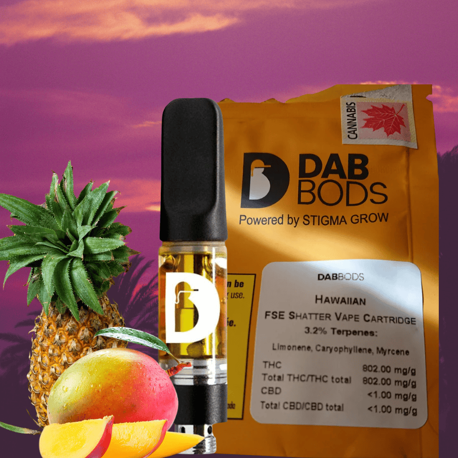 Dab Bods Hawaiian FSE Sativa Shatter Cart-1g Morden Vape SuperStore and Cannabis Manitoba Canada