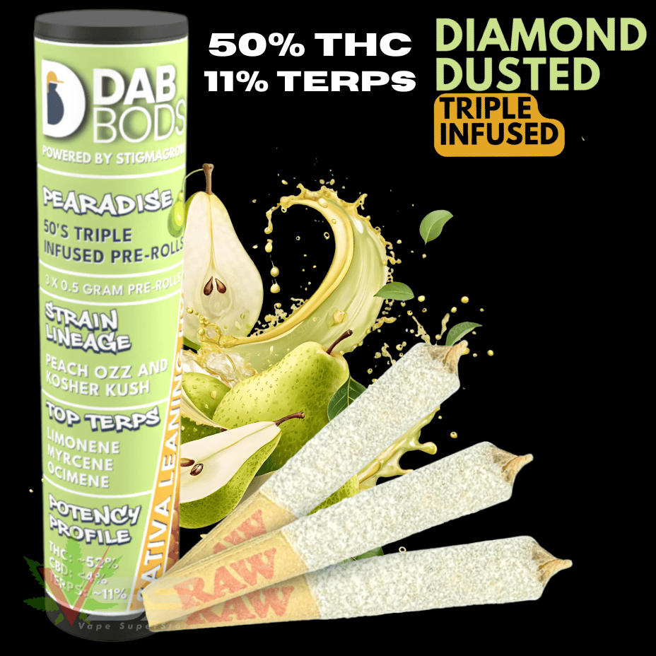 Dab Bods Pearadise 50s+ Triple Infused Hybrid Pre-Rolls - 3x0.5g Morden Vape SuperStore and Cannabis Manitoba Canada