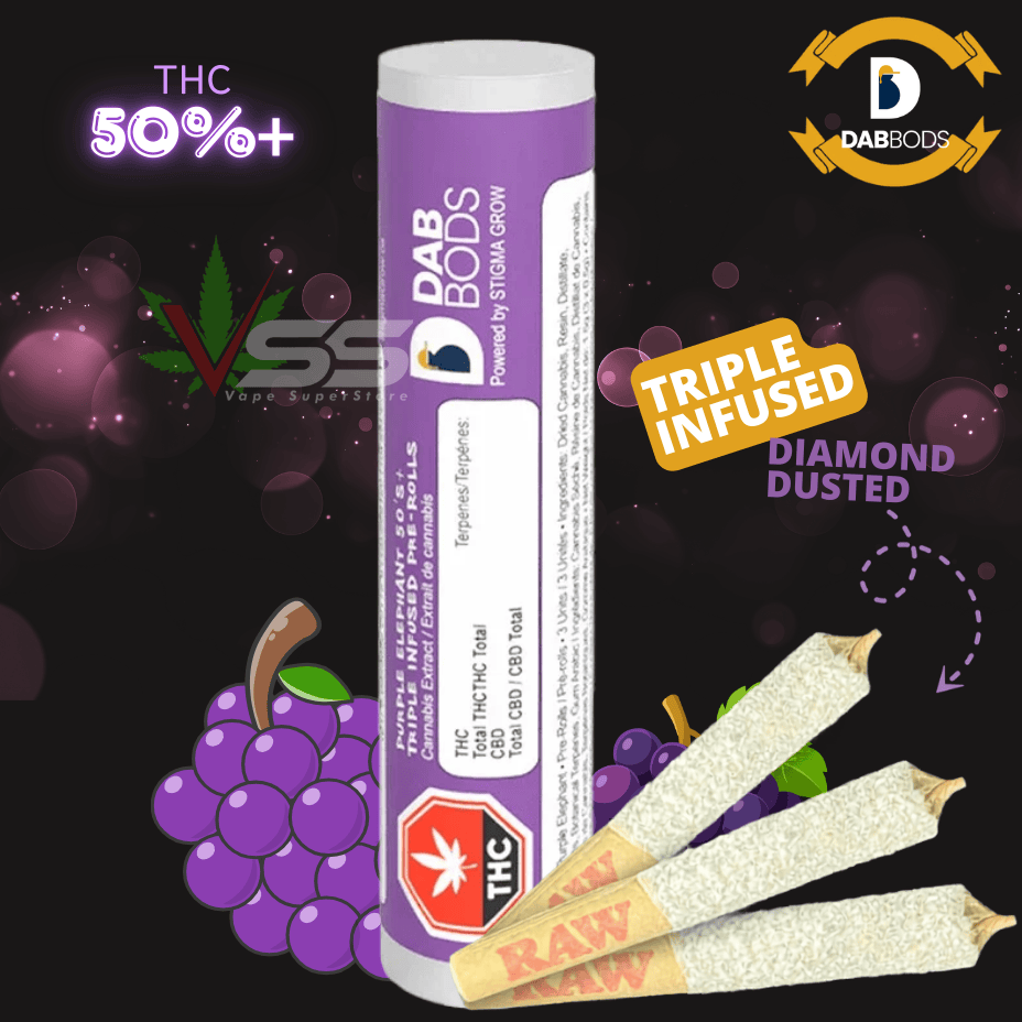 Dab Bods Purple Elephant 50s Triple Infused Pre-rolls - 3x0.5g Morden Vape SuperStore and Cannabis Manitoba Canada