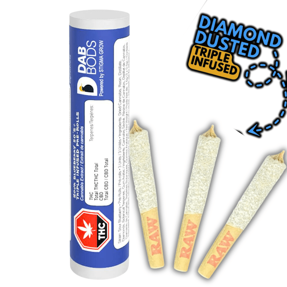 Dab Bods Sour Bluberry 50's Triple Infused Pre-Rolls 3x0.5g Morden Vape SuperStore and Cannabis Manitoba Canada