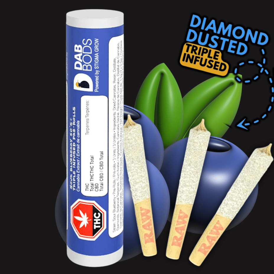 Dab Bods Sour Bluberry 50's Triple Infused Pre-Rolls 3x0.5g Morden Vape SuperStore and Cannabis Manitoba Canada