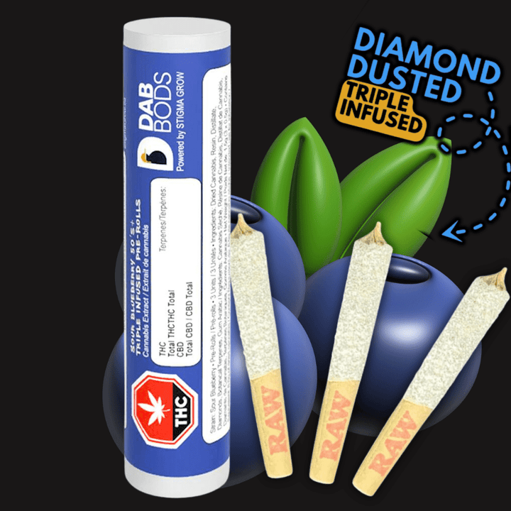 Dab Bods Sour Bluberry 50's Triple Infused Pre-Rolls 3x0.5g Morden Vape SuperStore and Cannabis Manitoba Canada