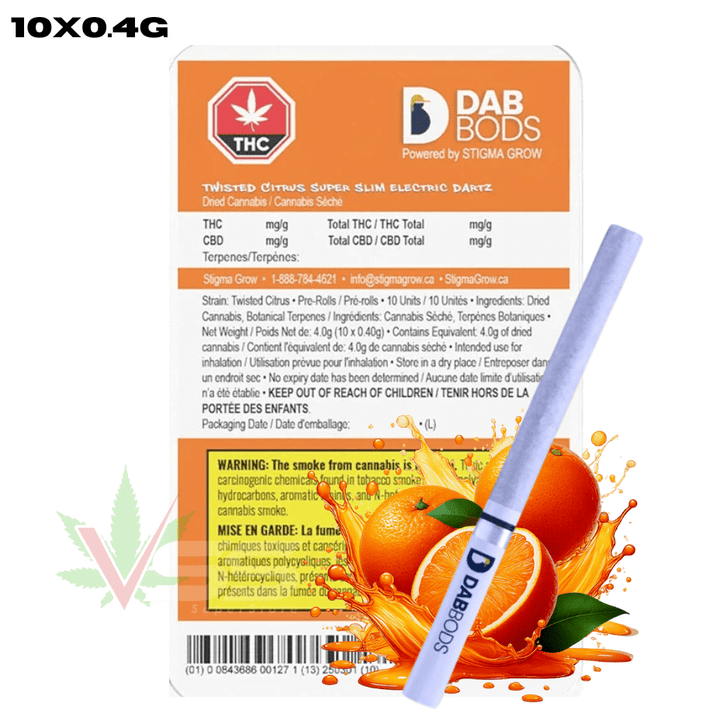 Dab Bods Twisted Citrus Super Slim Electric Dartz - 10x0.4g Morden Vape SuperStore and Cannabis Manitoba Canada