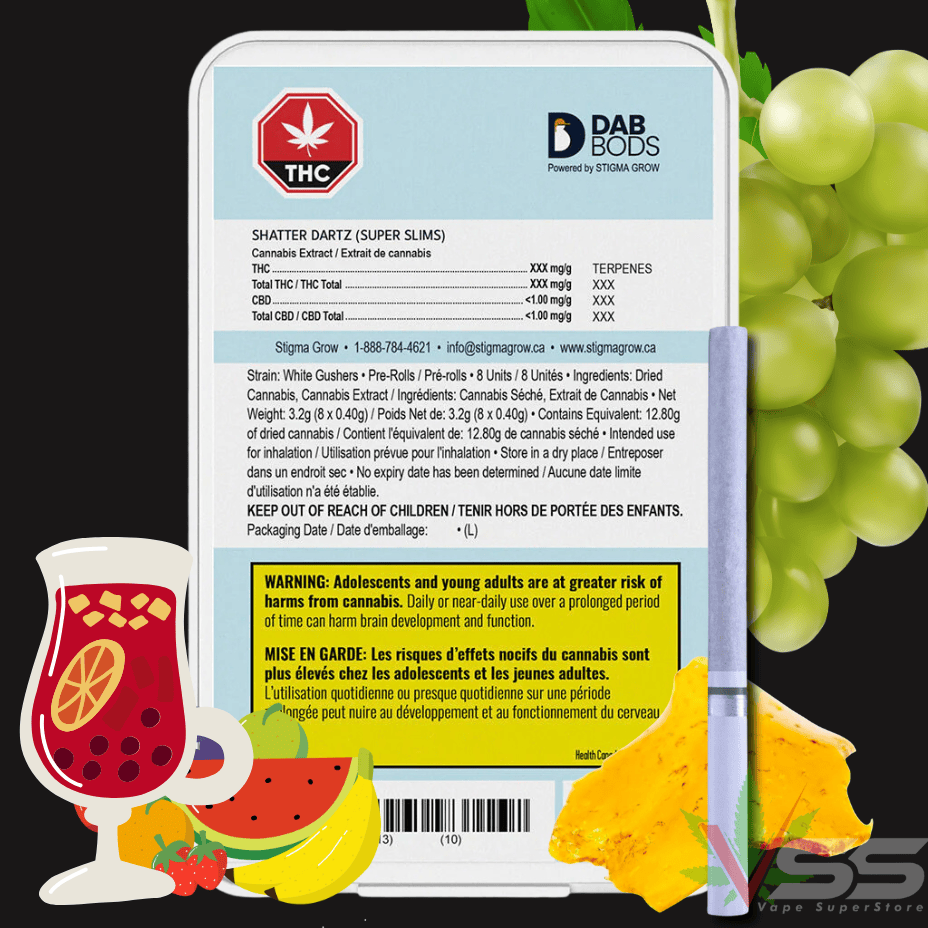 Dab Bods - White Gushers Super Slim Shatter Dartz Infused Pre-rolls Morden Vape SuperStore and Cannabis Manitoba Canada