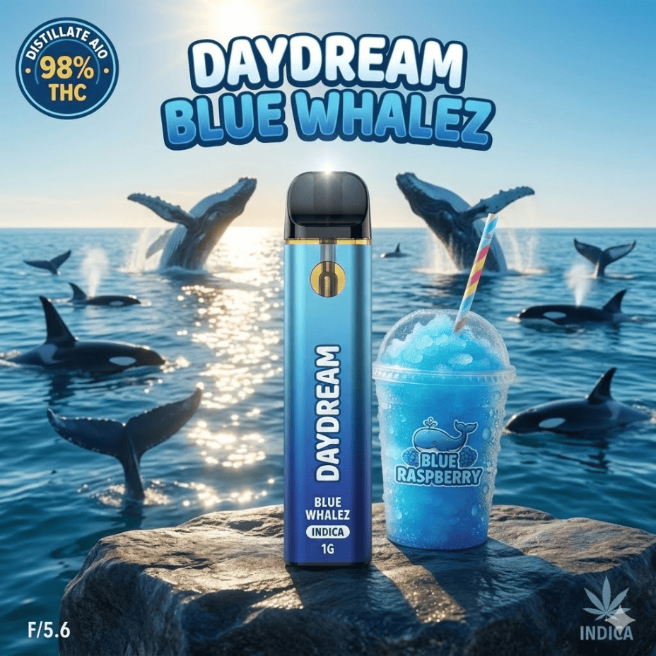 Daydream Blue Whalez Indica Disposable Vape-1g Morden Vape SuperStore and Cannabis Manitoba Canada
