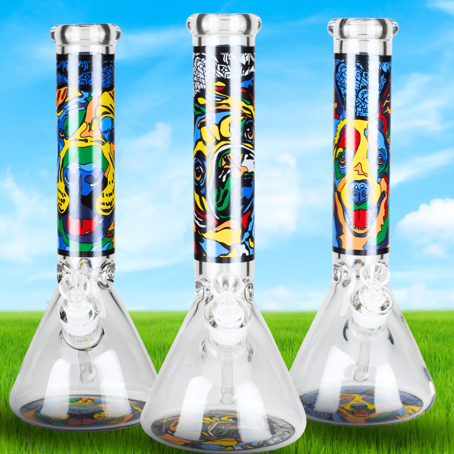 Design Dog Decal 7mm Beaker Bong 14" 14 Inches / 7mm Borosilicate Morden Vape SuperStore and Cannabis Manitoba Canada
