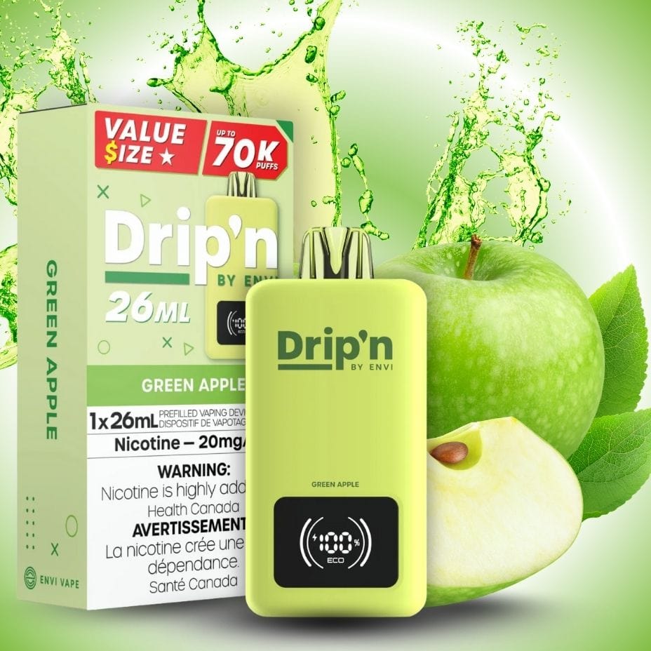 Drip'n by Envi 70K Disposable Vape - Green Apple Morden Vape SuperStore and Cannabis Manitoba Canada