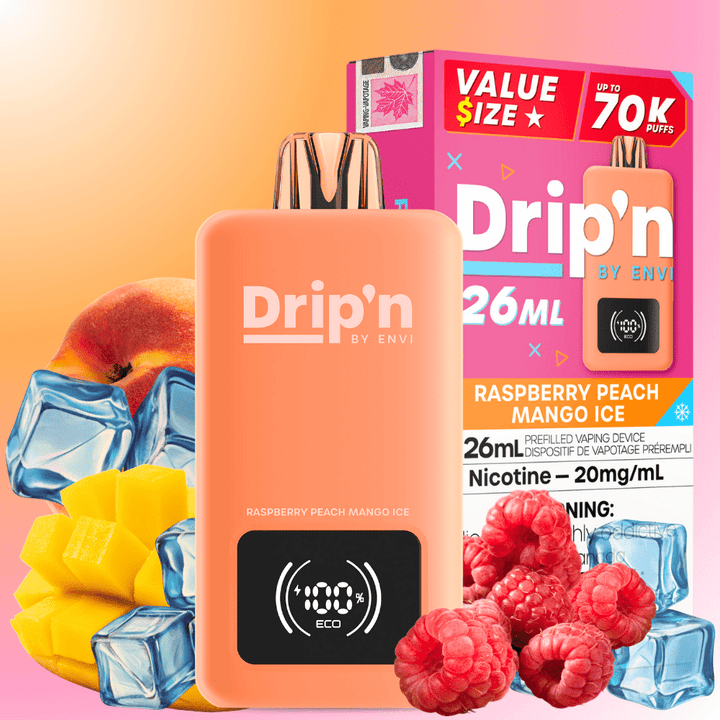 Drip'n by Envi 70K Disposable Vape - Raspberry Peach Mango Ice 26mL / 70000 Puffs / 20mg Morden Vape SuperStore and Cannabis Manitoba Canada
