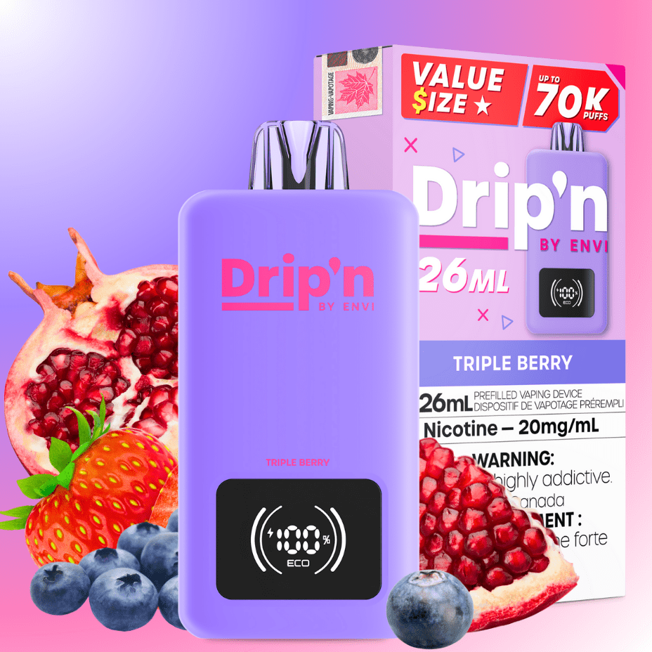 Drip'n by Envi 70K Disposable Vape - Triple Berry 26mL / 70000 Puffs / 20mg Morden Vape SuperStore and Cannabis Manitoba Canada