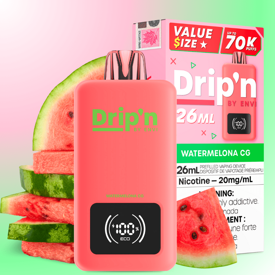 Drip'n by Envi 70K Disposable Vape - Watermelona CG 26mL / 70000 Puffs / 20mg Morden Vape SuperStore and Cannabis Manitoba Canada