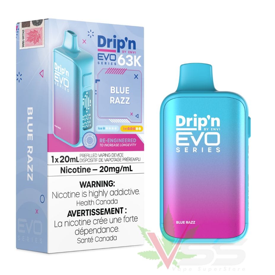 Drip'n by Envi Evo 63K Disposable Vape - Blue Razz Morden Vape SuperStore and Cannabis Manitoba Canada