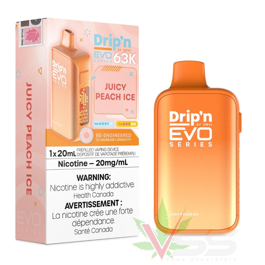 Drip'n by Envi Evo 63K Disposable Vape - Juicy Peach Ice Morden Vape SuperStore and Cannabis Manitoba Canada